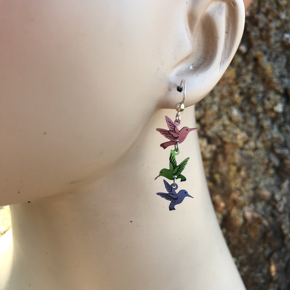 925 silver bird earrings anodized color